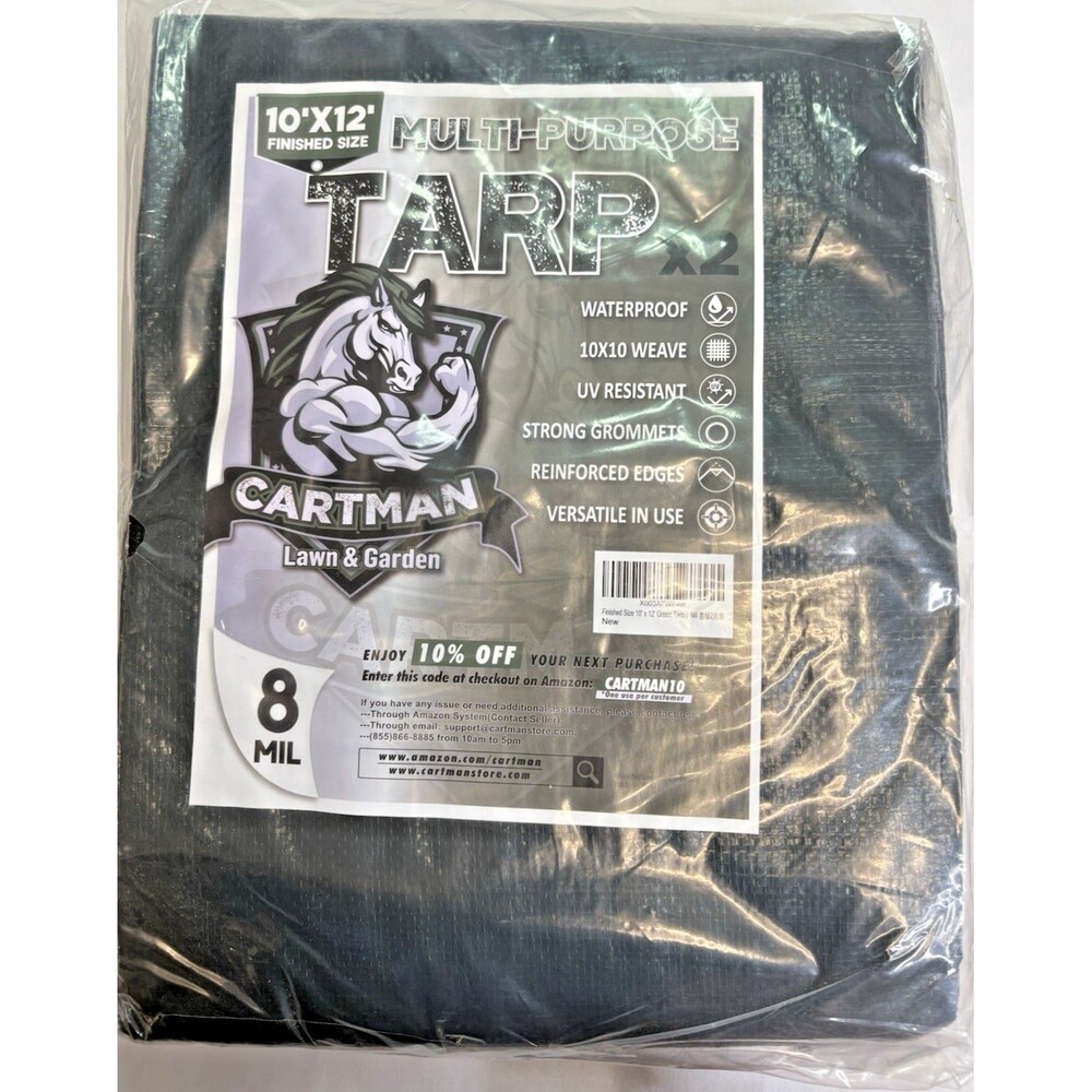 CARTMAN Finished Size 10x12 Feet Waterproof  Black  Poly Tarp 8 Mil Thick